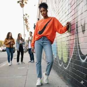 Nike Red And Black Swoosh Pullover Windbreaker Top Size S